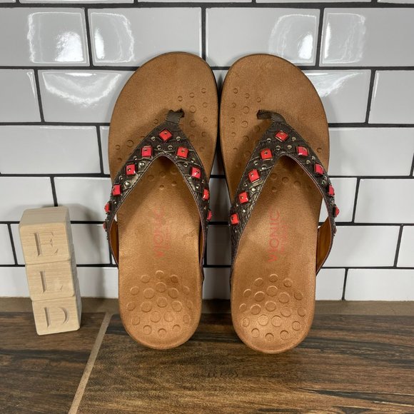 Vionic Floriana Women's Size 9 Shoes Bronze Croc Print Orthaheel Thong Sandals - Picture 6 of 10